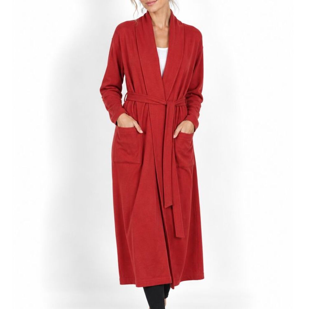 Restoration Hardware Womens M 100% Cashmere Red Long Robe Cardigan Belted
